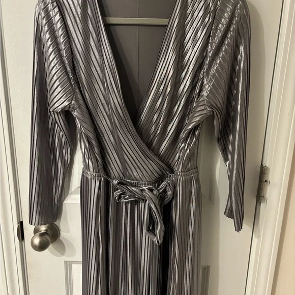 Metallic Silver Wrap Dress